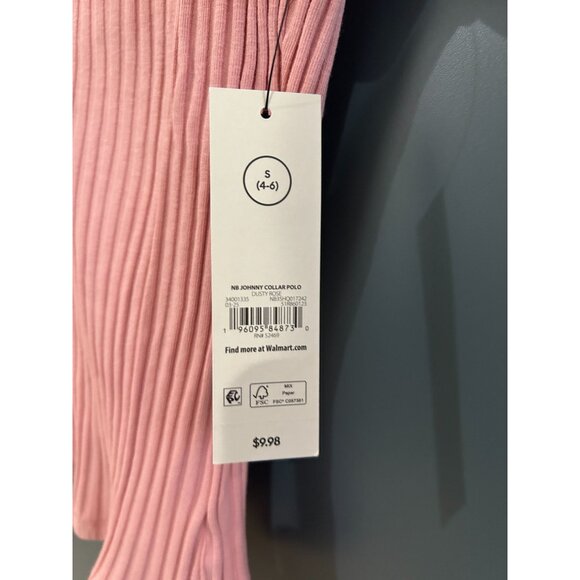 NEW No Boundaries Womens Ribbed Pink Johnny Collar Polo Shirt S (4-6) - Picture 4 of 4